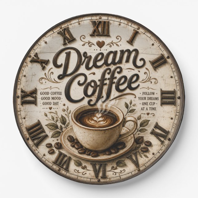 Plato De Papel Dream Coffee Rustic Farmhouse Bar Kitchen Decor (Anverso)