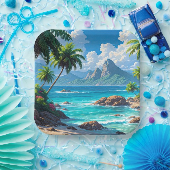 Plato De Papel Dream On, Tropical Paradise, (Fiesta)