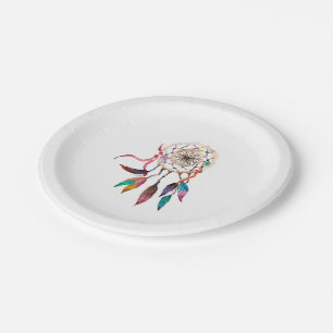 Plato De Papel Dreamcatcher bohemio en pintura vibrante de la