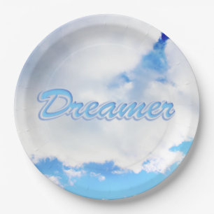 Plato De Papel Dreamer puffy nubes blancas y cielo azul
