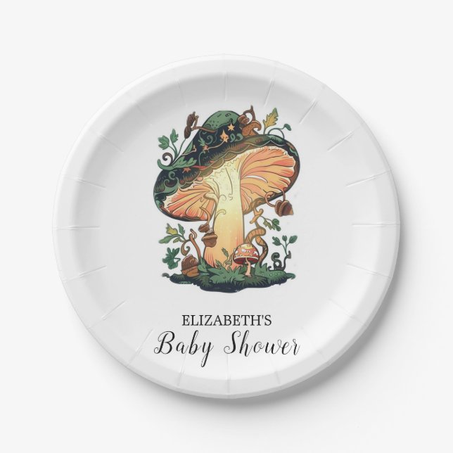 Plato De Papel Dreamy Bonito Mushroom Baby Shower (Anverso)