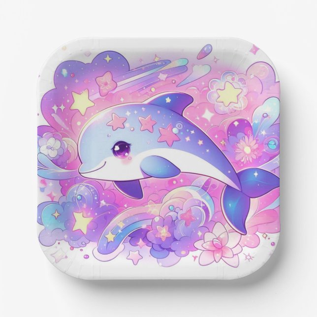Plato De Papel Dreamy Dolphin Baby Shower (Anverso)