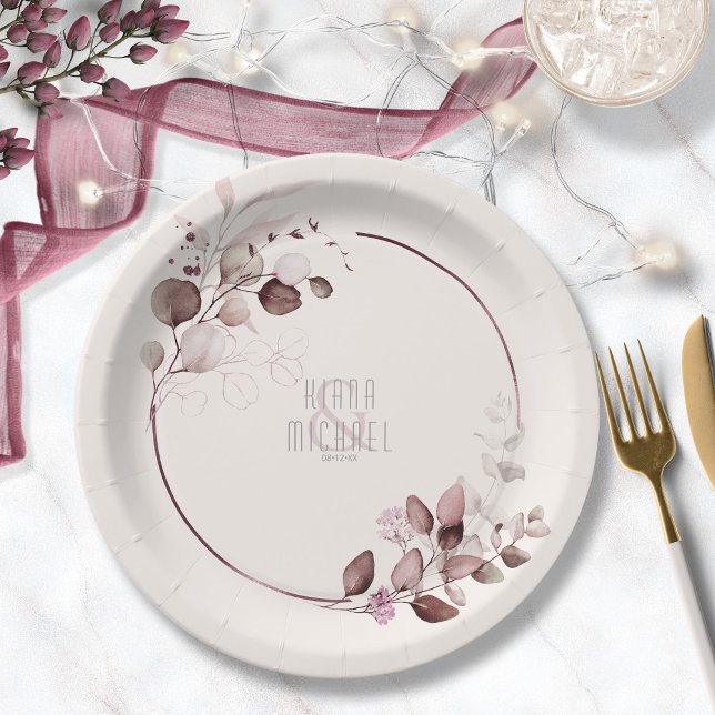 Plato De Papel Dreamy Foliage Boda V1 Burgundy ID817 (Subido por el creador)