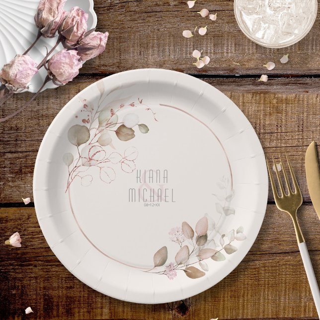 Plato De Papel Dreamy Foliage Boda V1 Rubor Pink ID817 (Subido por el creador)