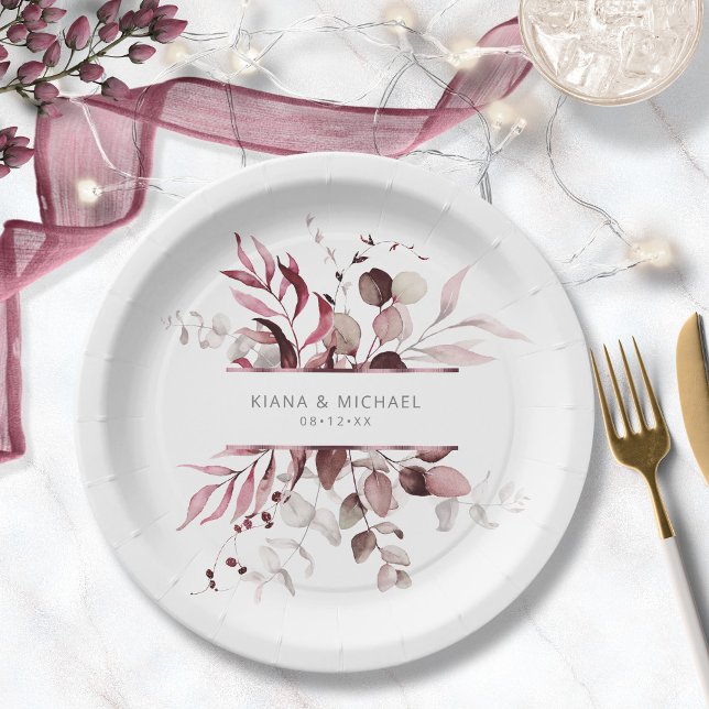 Plato De Papel Dreamy Foliage Boda V3 Burgundy ID817 (Subido por el creador)