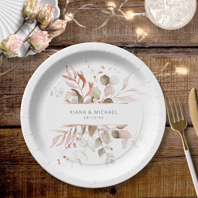 Plato De Papel Dreamy Foliage Boda V3 Rubor Pink ID817 (Subido por el creador)