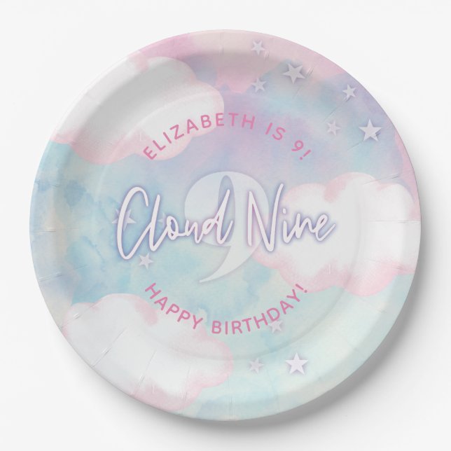 Plato De Papel Dreamy Girly En Nueve Novenos Cumpleaños (Anverso)