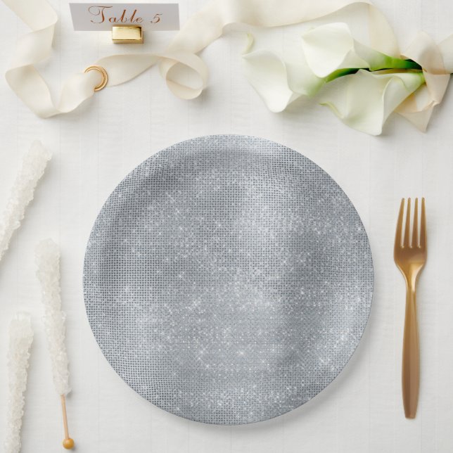Plato De Papel Dreamy Glitzy Silver Sparkle (Boda)