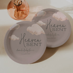 Plato De Papel Dreamy Heaven envió Baby Shower sobre temas de cie