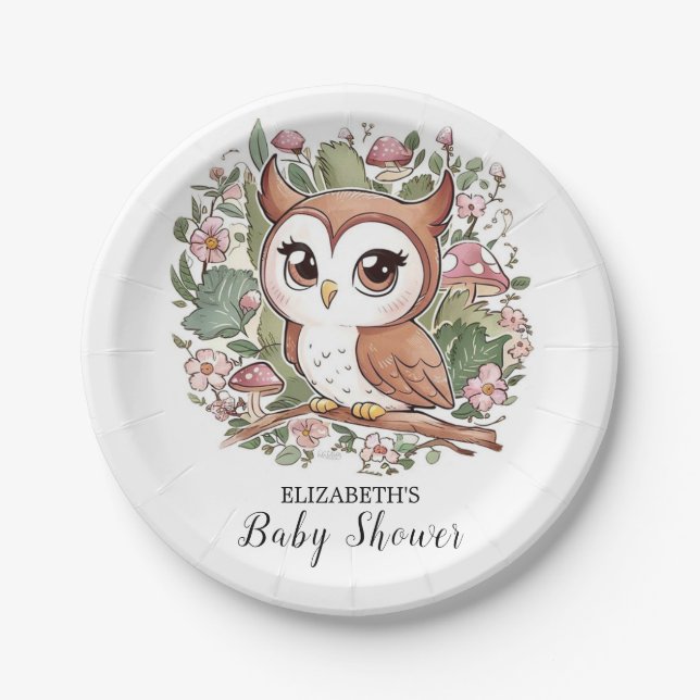 Plato De Papel Dreamy Little Owl Baby Shower (Anverso)