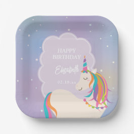 Plato De Papel Dreamy Magic Rainbow Unicorn Chica fiesta de cumpl