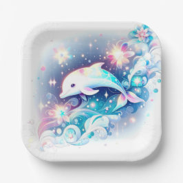 Plato De Papel Dreamy Modern Dolphin Baby Shower