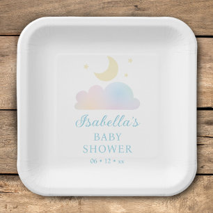 Plato De Papel Dreamy Moon and Stars Cloud Nueve Baby Shower