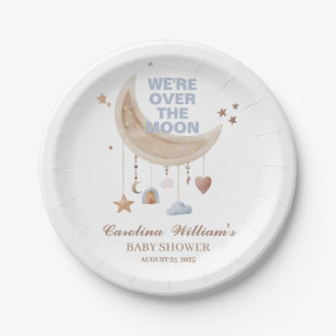 Plato De Papel Dreamy Over the Moon blue baby ducha