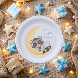 Plato De Papel Dreamy Over the Moon Raccoon Boy Baby Shower