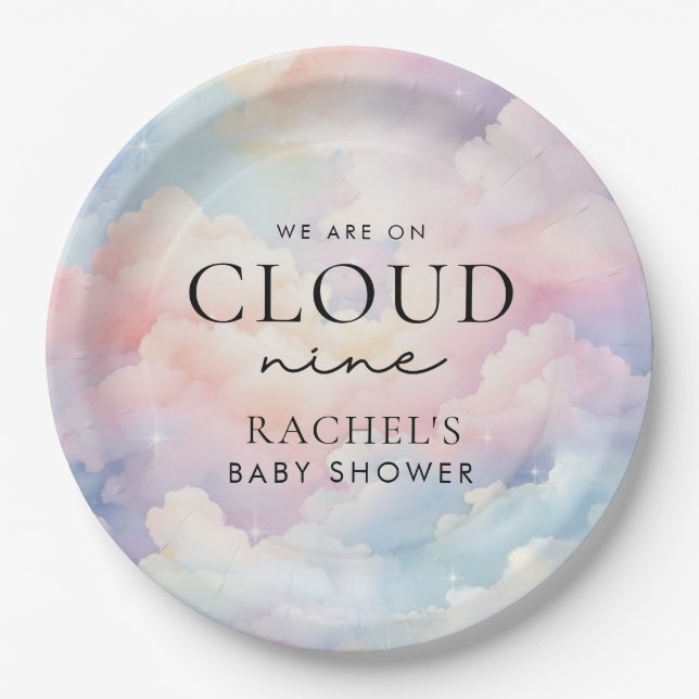 Plato De Papel Dreamy Pastel Cloud Nueve Baby Shower (Anverso)