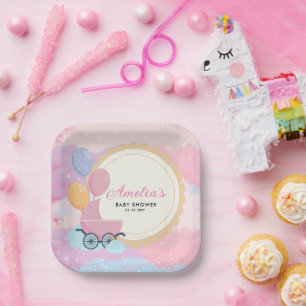 Plato De Papel Dreamy Pastel Clouds Simple Baby Shower Balloon