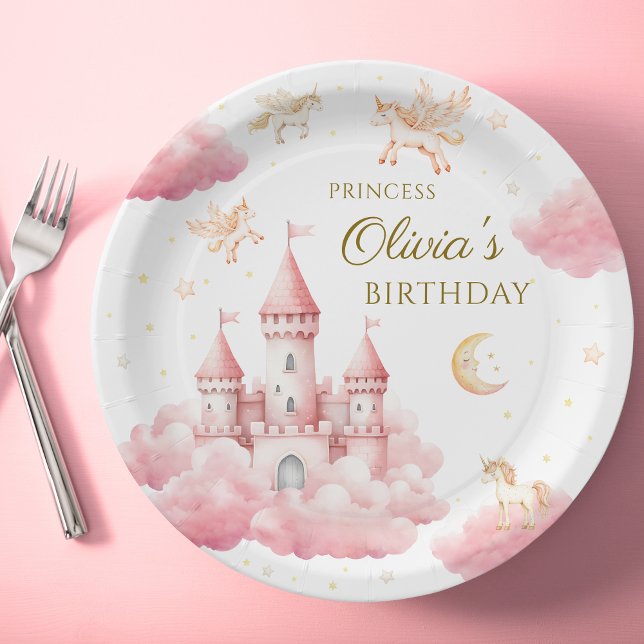 Plato De Papel Dreamy Pink Princess Castle Birthday Party (Subido por el creador)