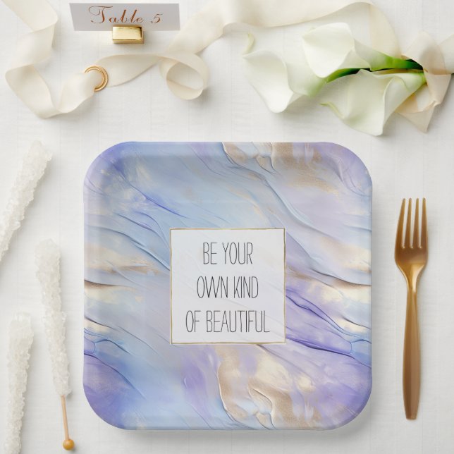 Plato De Papel Dreamy Purple Blue Mist Gold Pearl (Boda)