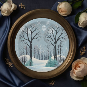 Plato De Papel Dreamy Winter Forest Snowflakes Baby Shower