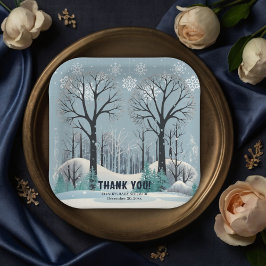 Plato De Papel Dreamy Winter Forest Snowflakes Baby Shower