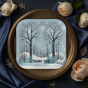Plato De Papel Dreamy Winter Forest Snowflakes Baby Shower