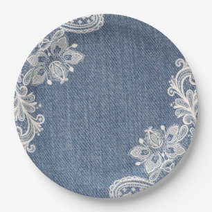 Plato De Papel Dril de algodón azul y placa de papel elegante