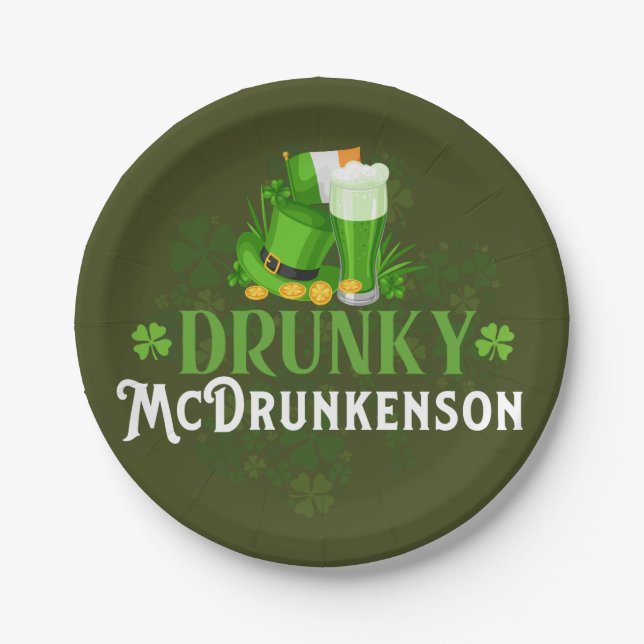 Plato De Papel Drunky McDrunkerson St. Patrick's Day (Anverso)