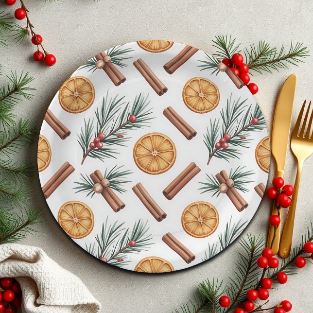 Plato De Papel Dry Oranges Cinnamon Sticks Fir Branches Napkins (Subido por el creador)