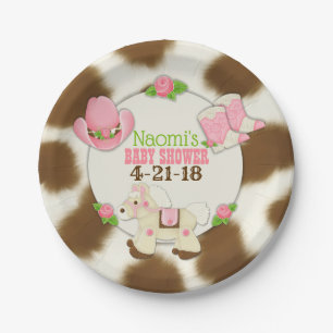 Plato De Papel Ducha 7" de la niña de la vaquera de la magdalena