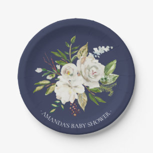 Plato De Papel Ducha 7" de las flores de la marina de guerra y