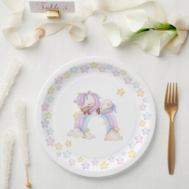 Plato De Papel Ducha acuática unicornio (Boda)