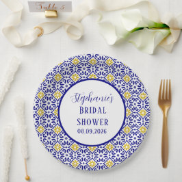 Plato De Papel Ducha azul mediterránea azul de azulejos portugues