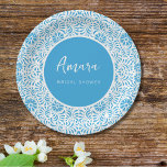 PLATO DE PAPEL DUCHA BRIDAL BLANCA Y AZUL DE TALAVERA<br><div class="desc">Hermosas flores azules de Talavera mexicana</div>