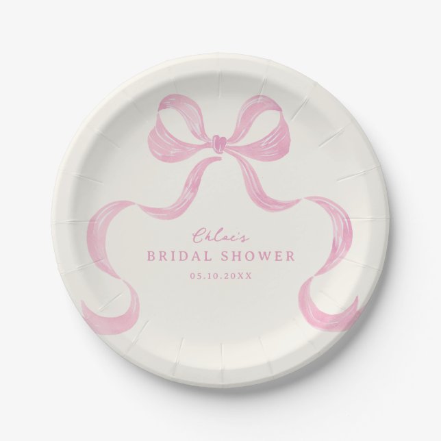 Plato De Papel Ducha Bridal De Bow De Mano Rosa Suave (Anverso)