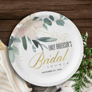 PLATO DE PAPEL DUCHA BRIDAL DE COLOR ACUÁTICO DE BUNH FLORAL DE R