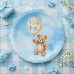 Plato De Papel Ducha con globo flotante de oso de peluche