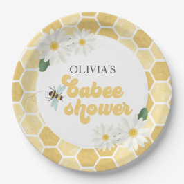 Plato De Papel Ducha de abeja bebé panal y margaritas