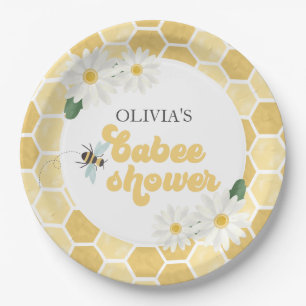 Plato De Papel Ducha de abeja bebé panal y margaritas