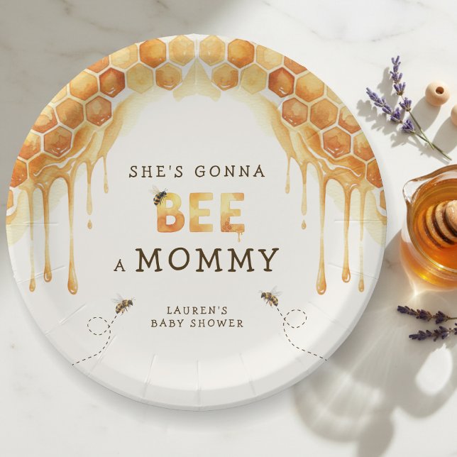 Plato De Papel Ducha de agua para bebé con panal de abeja (Honey Bee Honeycomb Watercolor Baby Shower Paper Plates
)