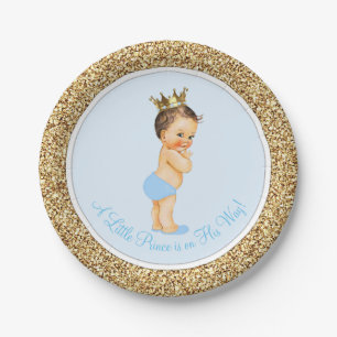 Plato De Papel Ducha de Baby Blue Gold Prince Baby