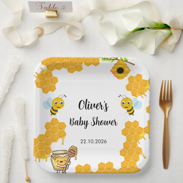 Plato De Papel Ducha de Bebé Abeja Melífera (Boda)