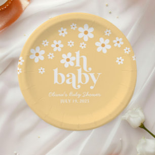 Plato De Papel ducha de bebé amarilla boho Daisy