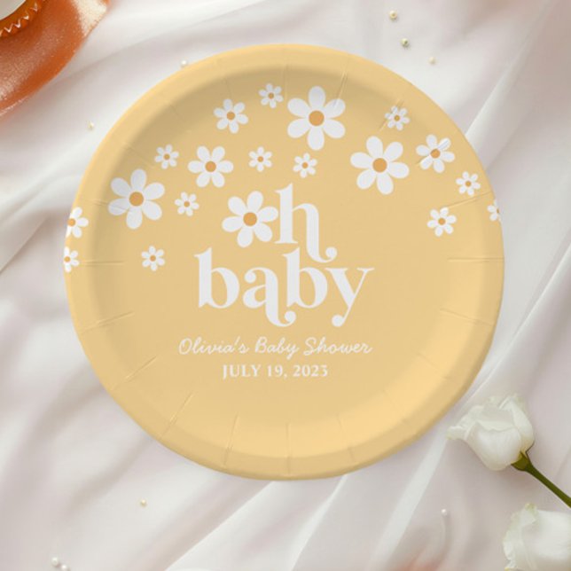 Plato De Papel ducha de bebé amarilla boho Daisy (Subido por el creador)