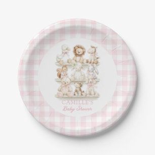 Plato De Papel Ducha de Bebé Animal de Rincón de Rosado