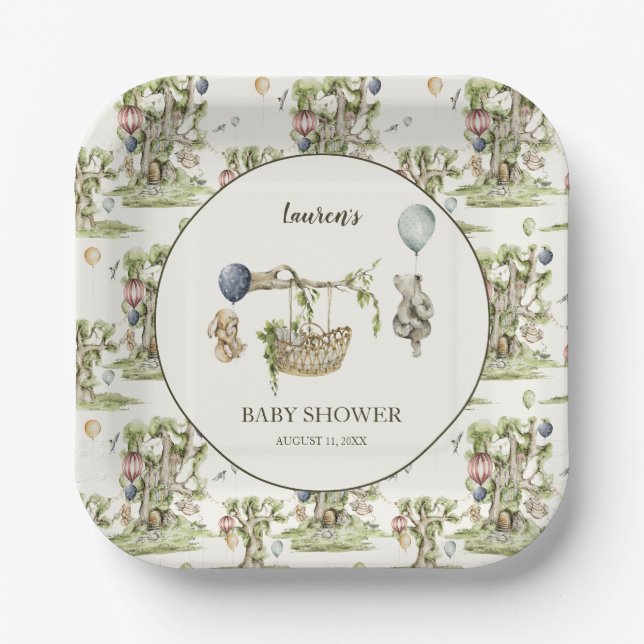 Plato De Papel Ducha de Bebé Animales del Bosque Infantil  (Anverso)
