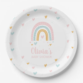 Plato De Papel Ducha de bebé arcoíris corazones pastel