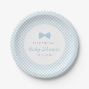 Plato De Papel Ducha de bebé azul gingham
