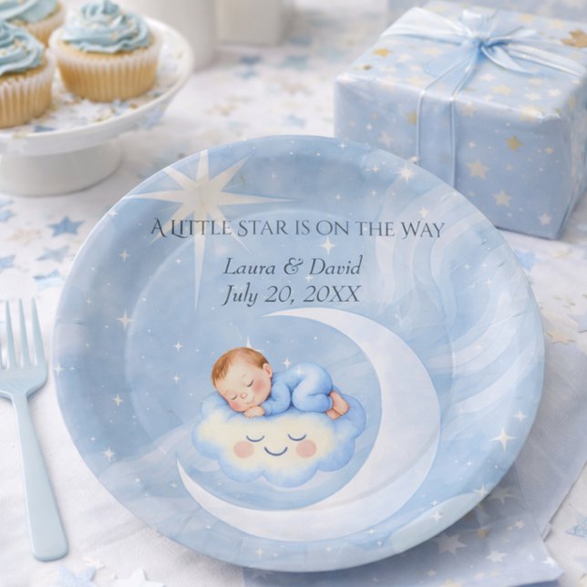 Plato De Papel Ducha de bebé azul Luna Estrella Bebé durmiendo li (Subido por el creador)