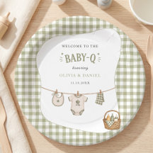 Ducha de bebé BBQ Sage Gingham Rústica Personaliza